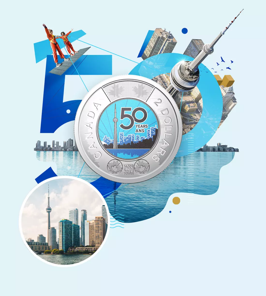 CN tower commemorative toonie graphic